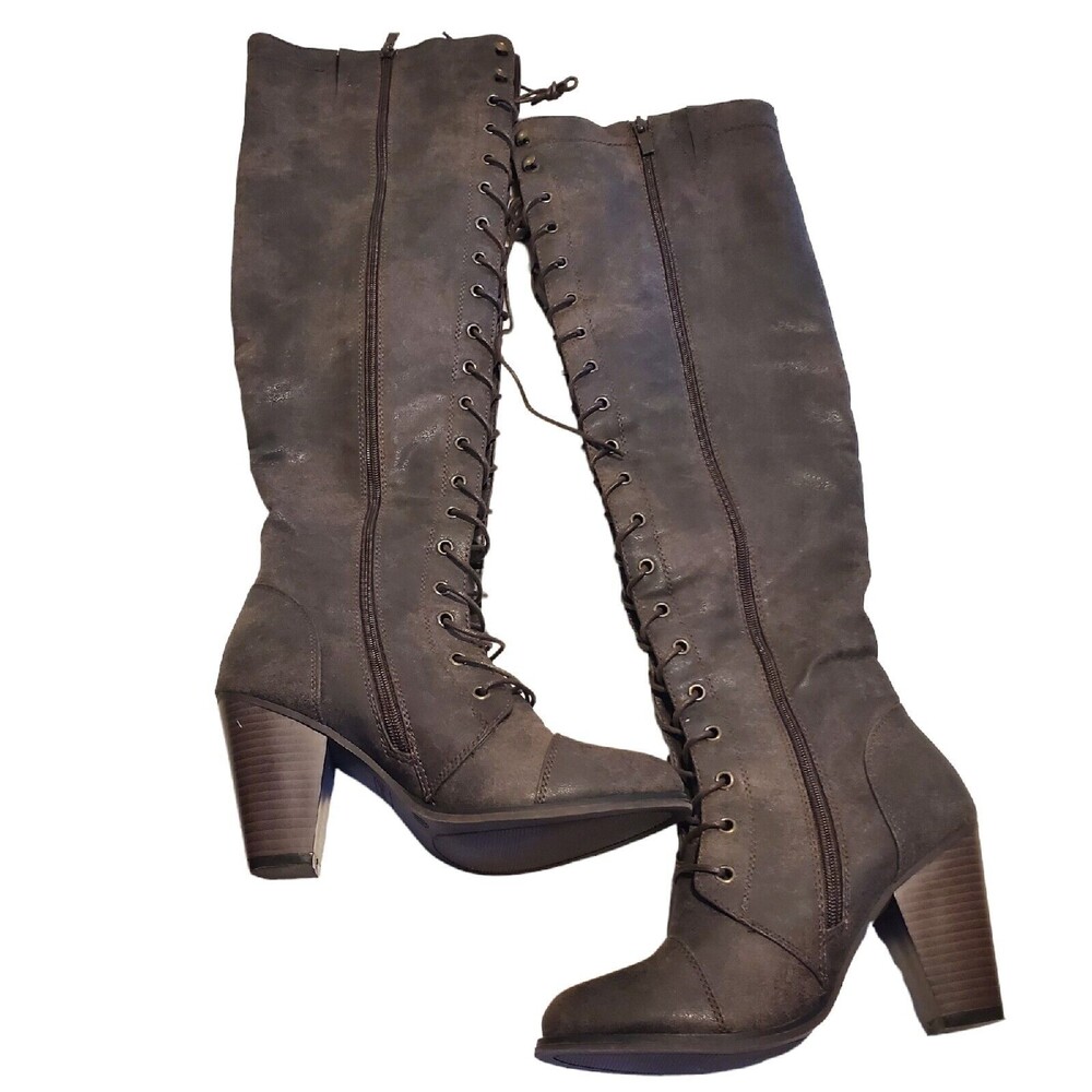 Ladies Over The Knee Boots Forever 21  Heel Brown Leather Side Zipper Size 7
